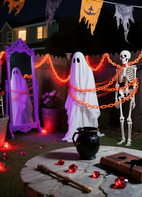 2/3M Halloween Plastic Chain Lights Props Chains with 8 Lighting Modes String Lights for Skeleton Dog Spooky Outdoor Decorations - Riparo82