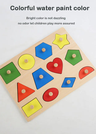 Giocattoli puzzle per bambini Montessori, lavagna per graffiare le mani con forme in legno e colori abbinati, giocattoli cognitivi geometrici per l'educazione precoce - riparo82
