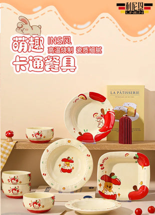 Set di stoviglie natalizie in ceramica, design simpatico cartone animato con mela, piatti da cena occidentali a tema festa, per piatti da dessert per torte, decorazioni per la casa - riparo82