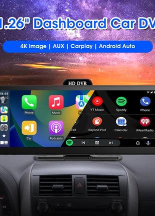 11.26 Inch 4K DVR Wireless CarPlay & Android Auto Dash Cam Bluetooth Audio GPS Navigation Dashboard Dual Lens Video Recorder - Riparo82