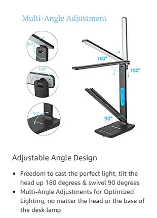 LED Desk Lamp, Office Table Lamp with Wireless Charger, Suitable for Home, Office Dimmable Desk Lamp, with USB Charging Port - Riparo82