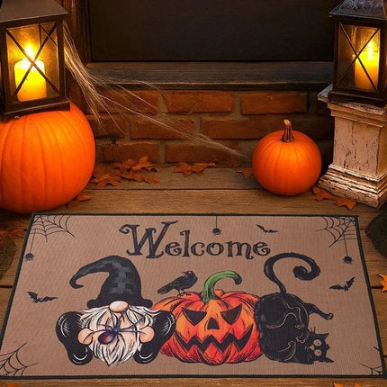 Halloween Crystal Velvet Front Doormat Non Slip Rubber Rug Farmhouse Decor Pumpkin Doormat Trick or Treat Party Supplies