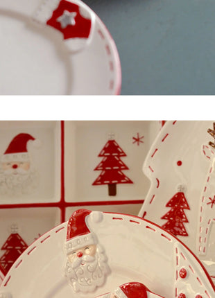 2025 Nuovo set di posate in ceramica dipinta a mano di Natale Piatto da bistecca di Natale carino Piatto piatto colorato sottosmalto in rilievo - riparo82