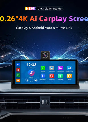 10.26" 4K Dash Cam Carplay Android Auto GPS 5G WIFI FM BT Car Dvr 350 ° Rotation Dual Lens Dashcam Truck Camera Drive Recorder - Riparo82