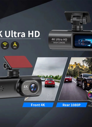 Dash Cam 4K+1080P Dual Lens WIFI GPS Car DVR Camera Video Drive Recorder Dashcam Dual Lens Black Box Front and Rear Night Vision - Riparo82