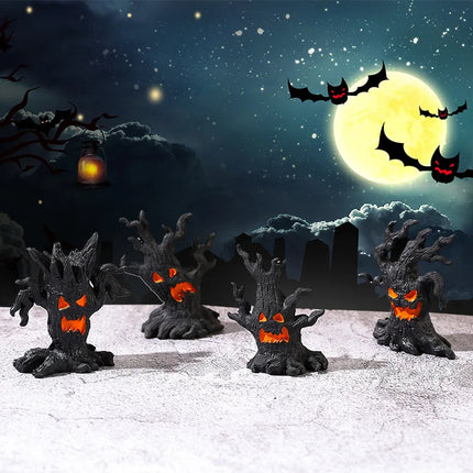Halloween Pumpkin Lanterns LED Electronic Candles Ghost Tree Stump Decorations Funny Faces Festive Atmosphere Ornaments