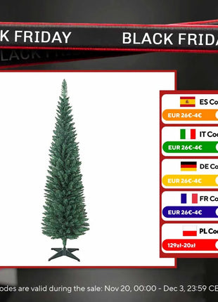 Albero di Natale stretto con rami Supporto in metallo facile da montare per interni verdi