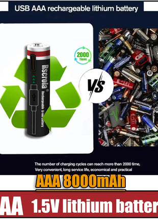 Batterie ricaricabili ad alta capacità AA12000mAh AAA 8000mAh Batterie ricaricabili AA agli ioni di litio Batteria AAA con cavo USB-C - riparo82