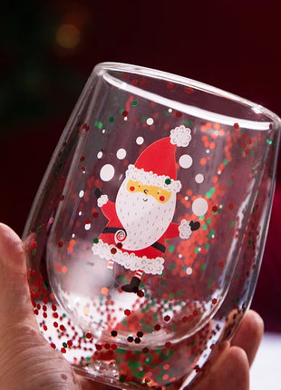 Set di tazze di vetro isolate a doppia parete da 4 pezzi di Babbo Natale - 300 ml resistenti al calore con manico tazze da caffè regalo di Natale perfetto - riparo82