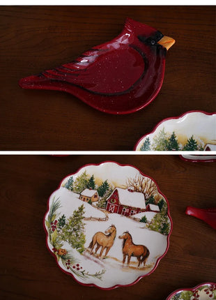 Set di stoviglie in ceramica di natale piatto da pranzo occidentale colorato sottosmalto di alta qualità piatto decorativo per posate per la cena del Festival - riparo82