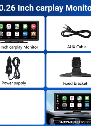 11.26 inch IPS Touch Screen Multimedia Video Player Portable 4K DVR Wireless CarPlay/Android Auto Dual Lens Driving Recorder - Riparo82