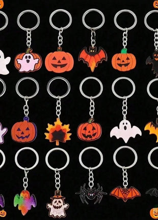 Halloween metal keychain contrast spider ghost bat acrylic material personalized decorations holiday party gifts. - Riparo82