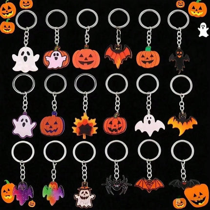 Halloween metal keychain contrast spider ghost bat acrylic material personalized decorations holiday party gifts.