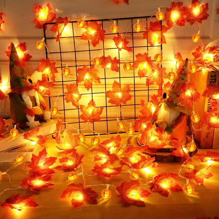 Pumpkin Maple Leaf String Lights Artificial Autumn Leaves LED Light String Fall Decor for Home Party Halloween Thanksgiving