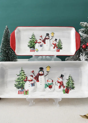 Piatto in ceramica natalizia Piatto da pranzo rettangolare in rilievo creativo di Babbo Natale Piatto da dessert per torta occidentale Stoviglie da cucina - riparo82