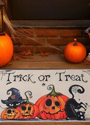 Halloween Crystal Velvet Front Doormat Non Slip Rubber Rug Farmhouse Decor Pumpkin Doormat Trick or Treat Party Supplies - Riparo82