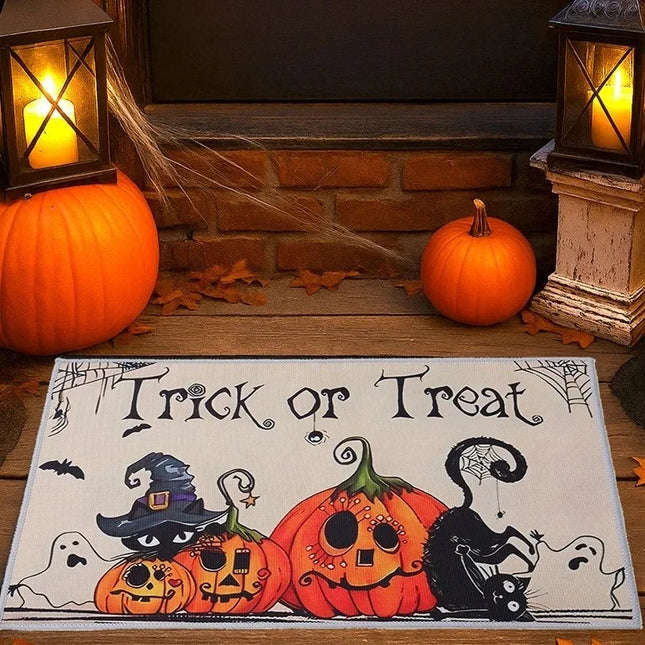 Halloween Crystal Velvet Front Doormat Non Slip Rubber Rug Farmhouse Decor Pumpkin Doormat Trick or Treat Party Supplies