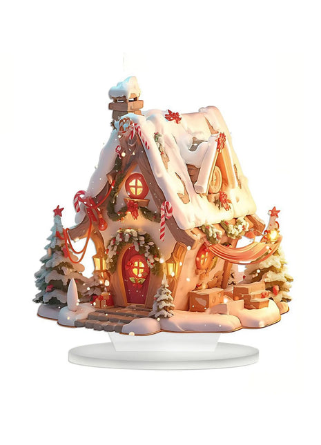 Ornamento acrilico della casa delle nevi delle luci di Natale 2D, decorazione del desktop del modello della casa delle nevi invernali squisito acrilico 2D, decorazioni natalizie