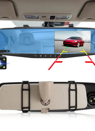 Dash Cam 4.3 inch "mini rear-view mirror digital dashcam, front and rear dual cameras IPS Front and Rear Camera Registrar Black - Riparo82
