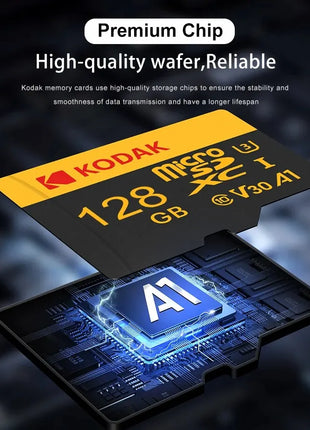 KODAK Micro Card Registratore di guida Scheda di memoria Micro SD da 128 GB per telefono cellulare PC Auricolare Altoparlante Interruttore di gioco per fotocamera HD