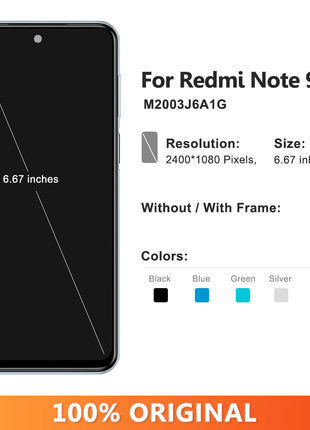 Display AMOLED per Xiaomi Redmi Note 9S Lcd M2003J6A1G Display Touch Screen con cornice per Redmi Note 9 Pro Sostituzione dello schermo - riparo82