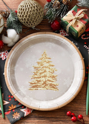 Piatti di buon Natale Babbo Natale Albero di Natale alce Piatti di carta rotondi usa e getta da 9 pollici Forniture per feste di Natale Decorazioni da tavola - riparo82