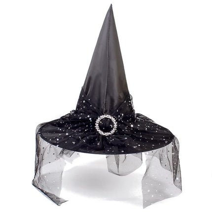 Witch Hat Halloween Hat Decoration Props for Adults Children Cosplay Witch Net Gauze Headwear Polyester Taff Witch Halloween