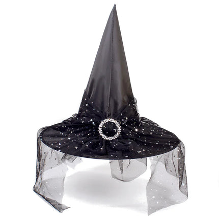 Witch Hat Halloween Hat Decoration Props for Adults Children Cosplay Witch Net Gauze Headwear Polyester Taff Witch Halloween