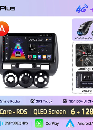 Junsun Wireless CarPlay Android Auto Car Radio for Honda Fit Jazz City 2002 2003 2004-2007 RDS GPS 4G WIFI Multimedia autoradio - Riparo82