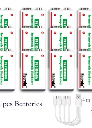 Batteria ricaricabile agli ioni di litio da 9 V a lunga durata 21800 mWh ad alta capacità per pedale rilevatore di fumo per microfono per chitarra con cavo - riparo82