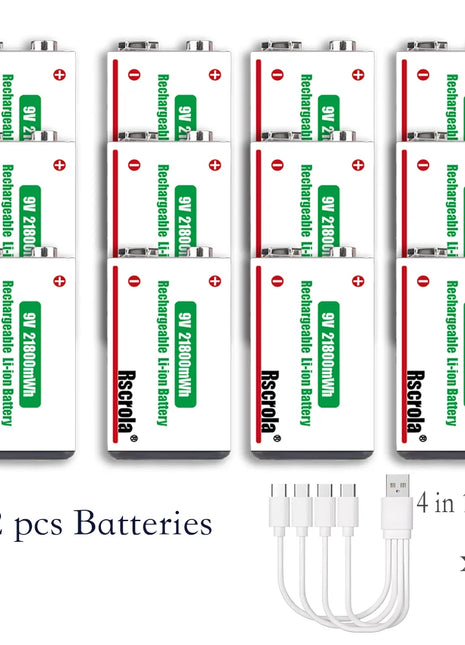 Batteria ricaricabile agli ioni di litio da 9 V a lunga durata 21800 mWh ad alta capacità per pedale rilevatore di fumo per microfono per chitarra con cavo - riparo82