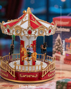 Giostra natalizia animata con luce musicale a LED Collezione di decorazioni per la tavola da interni Accessorio per villaggio per esposizione natalizia domestica