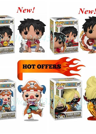 FUNKO POP ONE PIECE # 1273 Red Hawk Rufy Gear Due # 1269 Buggy il Pagliaccio # 1276 Maschera Soba # 1277 Giocattoli di action figure modello per regali