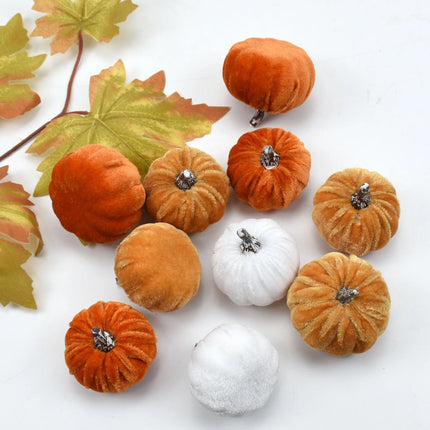 10pcs Velvet Artificial Pumpkin Decor Desktop Pumpkin Ornament Autumn Fall Thanksgiving Harvest Festival Halloween Decoration