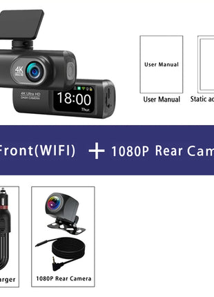 Dash Cam 4K+1080P Dual Lens WIFI GPS Car DVR Camera Video Drive Recorder Dashcam Dual Lens Black Box Front and Rear Night Vision - Riparo82