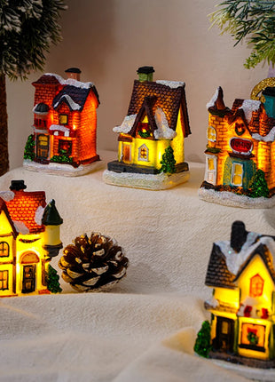 Incandescente inverno decorazione festa di natale mestiere resina di natale luminoso piccola casa ornamento romantico edificio in miniatura del villaggio