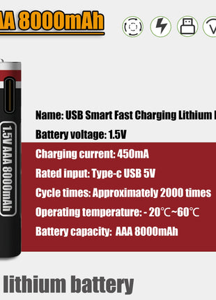Batterie ricaricabili ad alta capacità AA12000mAh AAA 8000mAh Batterie ricaricabili AA agli ioni di litio Batteria AAA con cavo USB-C - riparo82