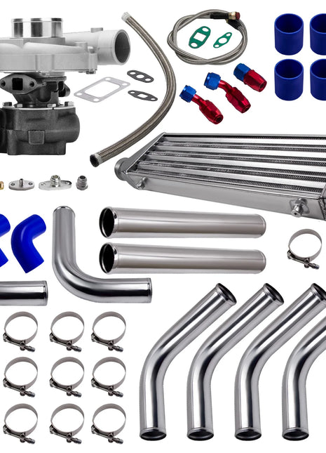 New T3 T4 T04e .57 A/r Turbo Intercooler Piping Kit 5-bolt & Oil Feed Return Line