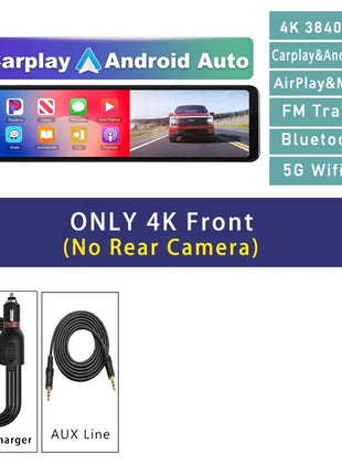 11.26" 4K 2160P Car Dvr Carplay Android Auto Dash Cam GPS WIFI BT FM Stream Rear View Mirror Dashcam Dvrs Camera Drive Recorder - Riparo82