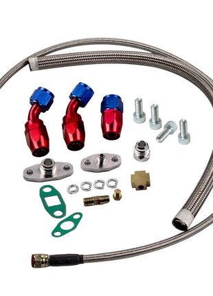 T3 TO4E T04E V-band 420hp Turbocharger 0.63 AR Oil inlet outlet Line Kit
