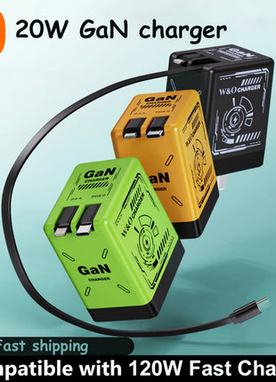 XIAOMI GaN Charger Compatible with 120W Fast Charger Retractable Type-C ligting Cable Portable Adapter For iPhone iPad Samsung - Riparo82