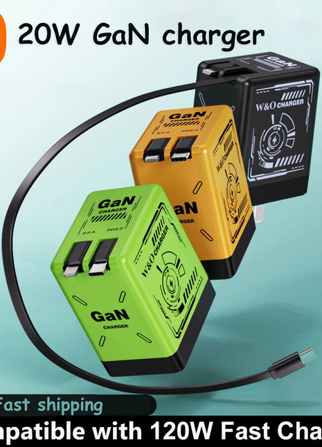XIAOMI GaN Charger Compatible with 120W Fast Charger Retractable Type-C ligting Cable Portable Adapter For iPhone iPad Samsung - Riparo82