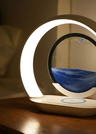 Quicksand Table Lamp Wireless Charging Desk Lamp 3D Hourglass Ornaments Sand Painting Night Light for Office Room Decoration - Riparo82