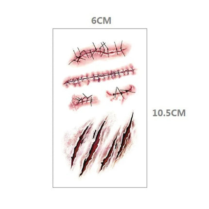 10pcs Halloween Bloody Wound Tattoo Stickers Trick Scary Waterproof Temporary Tattoo DIY Fake Tattoo Halloween Party Decoration