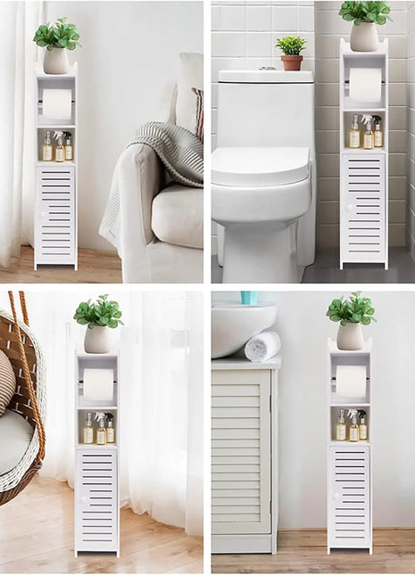 Colonna con portarotolo di carta, mobile bagno, bianco