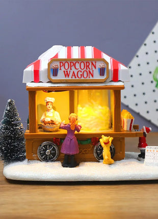 Scena natalizia a LED Villaggio Casa Ornamenti Decorazioni Edificio per feste Ufficio Desktop Decorazione natalizia Musica Casa di popcorn