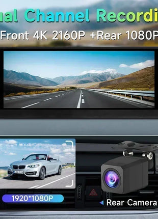 10.26" Carplay Screen Rearview Mirror Dash Cam Android Auto 4K 3840*2160P WIFI BT GPS Navigation Video Recorder Car DVR Camera - Riparo82