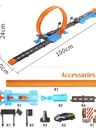 Hot Stunt Speed Car Wheels Modello Pista da corsa Kit ferroviari assemblati fai-da-te Catapulta Rail Car Racing Boy Giocattoli per bambini Regalo - riparo82