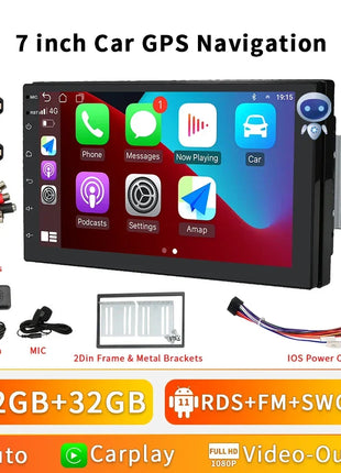 2G+32G 7 Inch Autoradio Carplay 1 Din Android Auto Car Radio GPS for Universal Stereo Multimedia Player Navigation Head Unit RDS - Riparo82