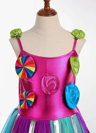 Costume da lecca-lecca arcobaleno per ragazze Abito da principessa Purim Festival Candy Vestido Fantasia Carnevale Compleanno Bambini Fantasia Ali Outfit